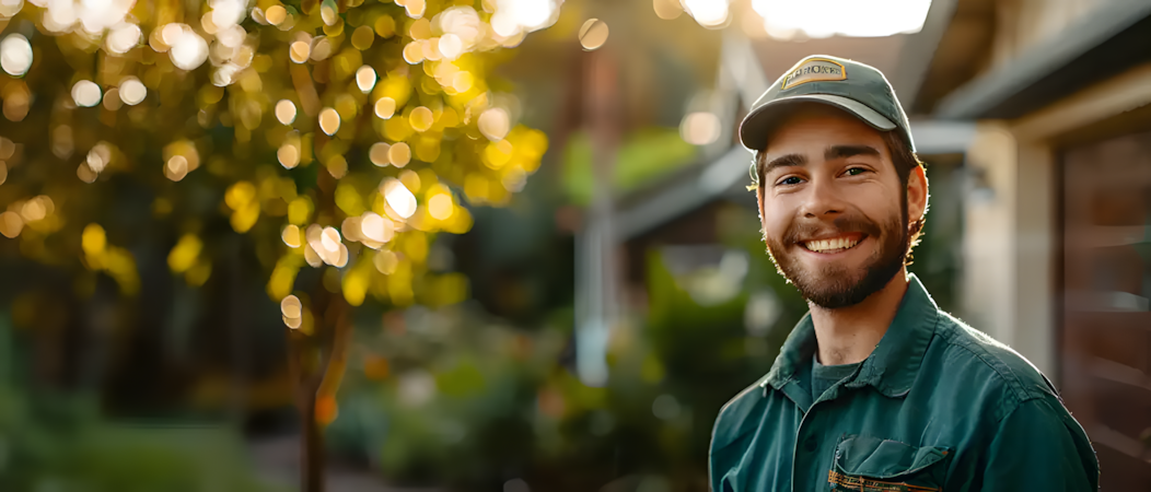 Smiling technician providing septic tank services in Clearwater